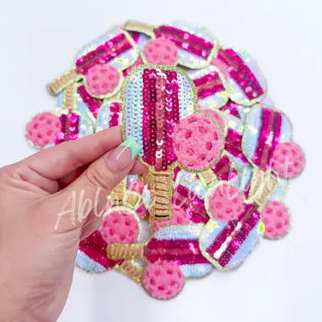 PINK PICKLEBALL SEQUINS HAT PATCH