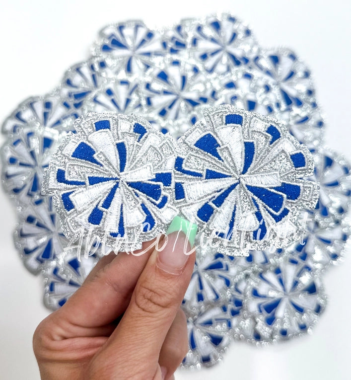 Royal Blue Cheer Glitter Pom Poms Trucker Hat Patch Iron On
