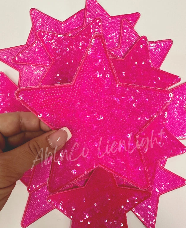 Trucker Hat Patches 5” Hot Pink Star Sequins Patch Iron On
