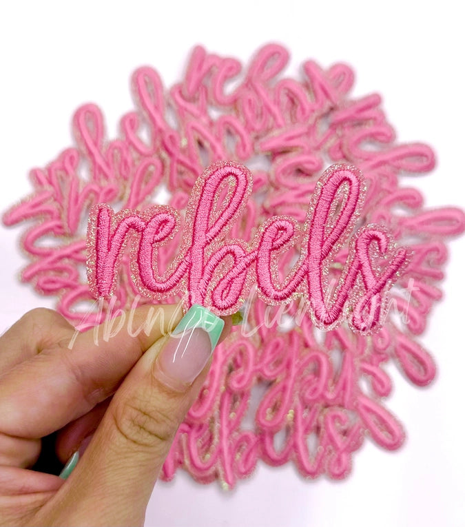 Rebels Script Letter Preppy Mascot Trucker Hat Patch Iron On