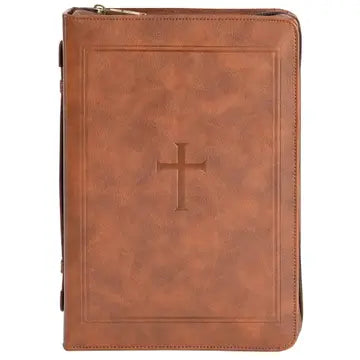 Bible Cover Black & Tan with Cross Large Print