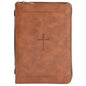 Bible Cover Black & Tan with Cross Large Print