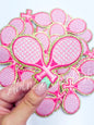 Pink Tennis Racket Glitter Trucker Hat Patch Iron On