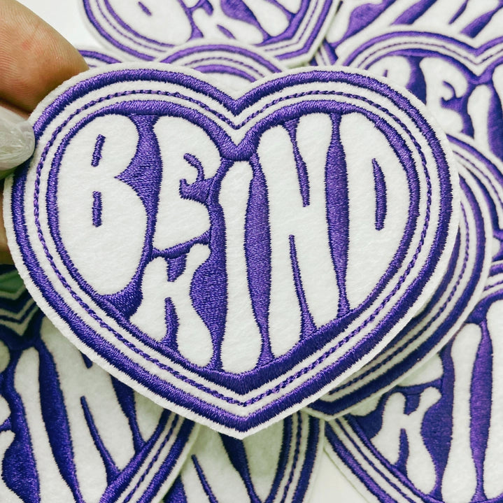 3.5" Be Kind Heart in Purple - Embroidered Hat Patch