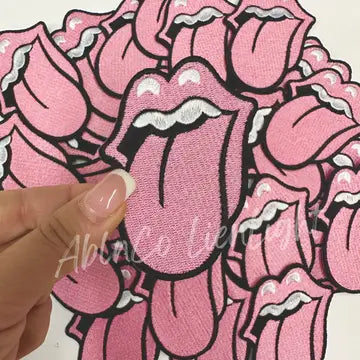 PINK ROLLING TONGUE HAT PATCH