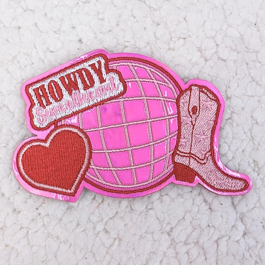 Howdy Sweetheart Pink Embroidered Vinyl Hat/Pocket Patch