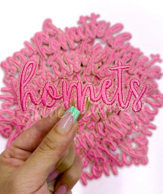 Hornet Script Letter Preppy Mascot Trucker Hat Patch Iron On