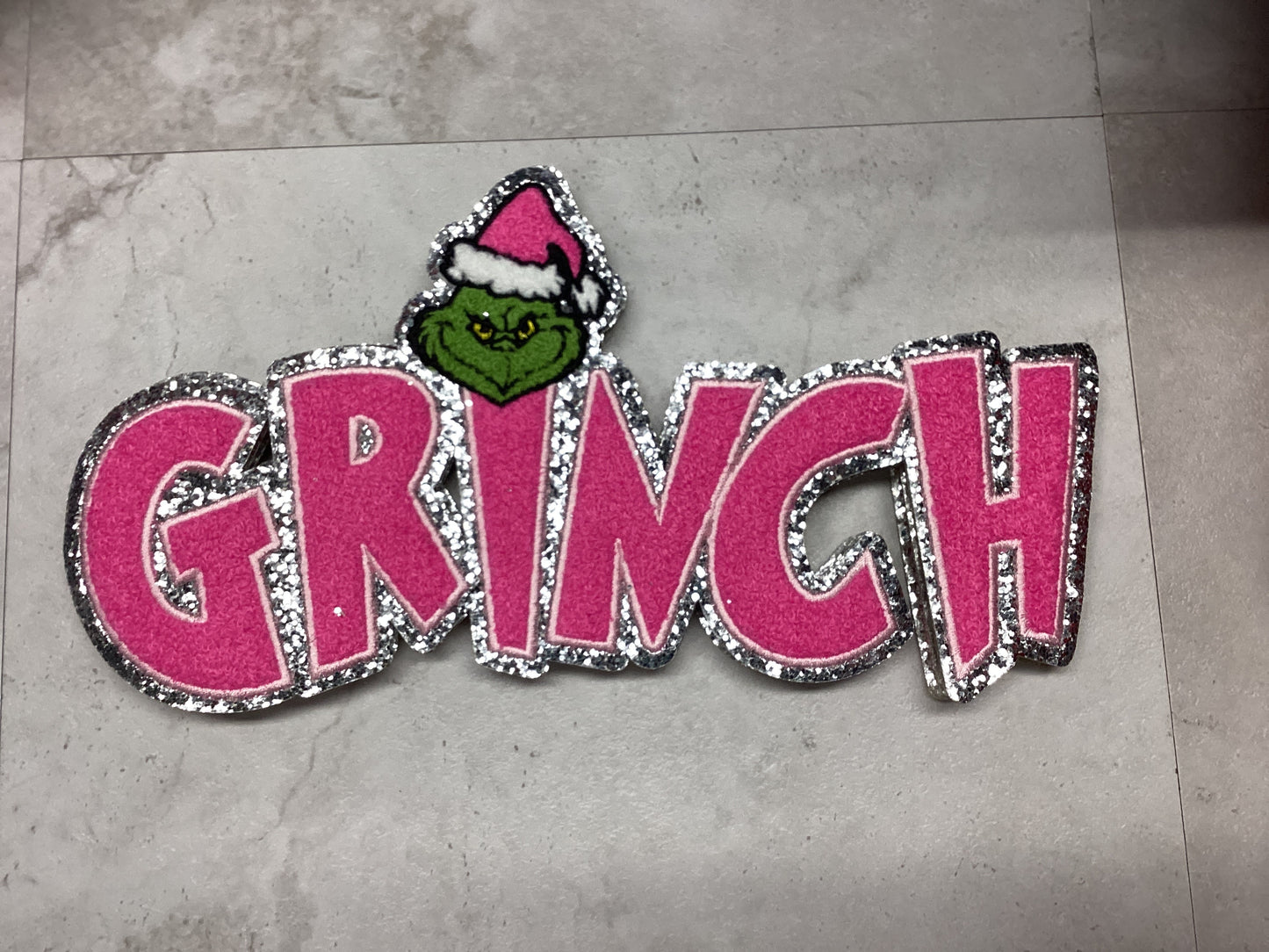 Pink Grinch w/ glitter patch