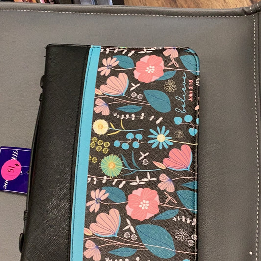 Bible cover black floral believe