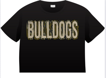 Bottomland Camo Bulldog Word Shirt Order