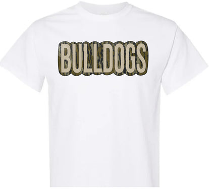 Bottomland Camo Bulldog Word Shirt Order