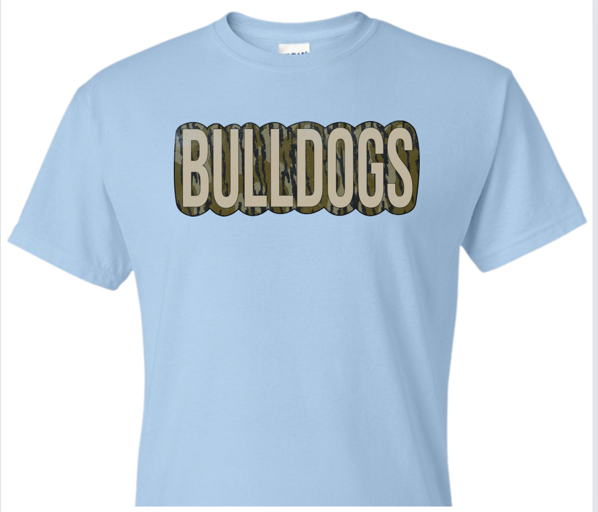 Bottomland Camo Bulldog Word Shirt Order