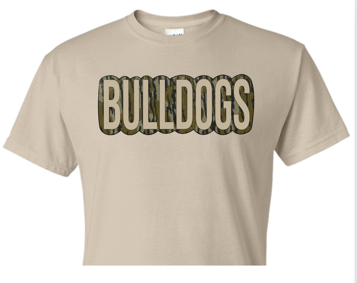 Bottomland Camo Bulldog Word Shirt Order