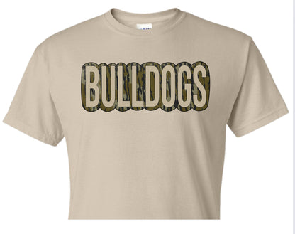 Bottomland Camo Bulldog Word Shirt Order