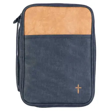 Bible Cover Black & Tan with Cross Large Print