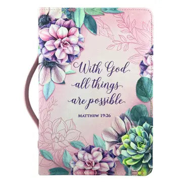 Bible Cover Bc- "with God All Things"-Pink-Xl